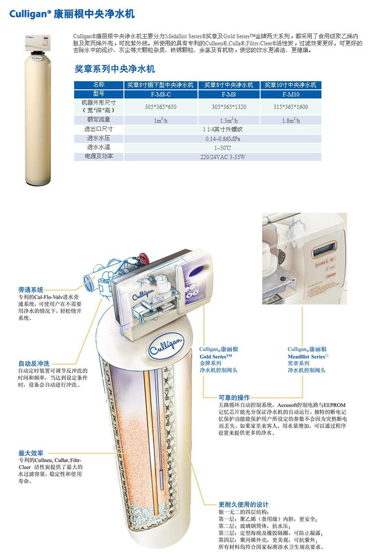 康丽根(culligan)奖章f-m8中央净水机