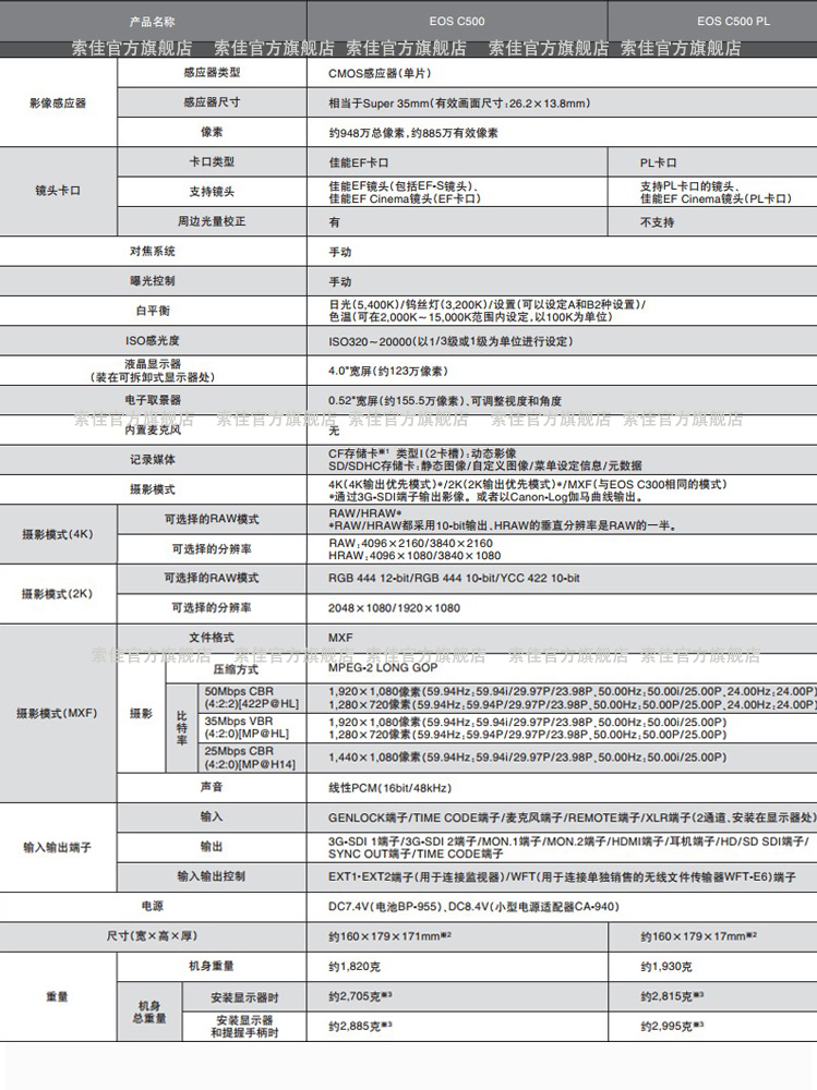 佳能(canon) cinema eos system系列 eos c500 专业摄像机 c 500 佳能