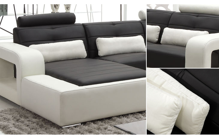 时尚现代黑白真皮客厅组合沙发 4件套