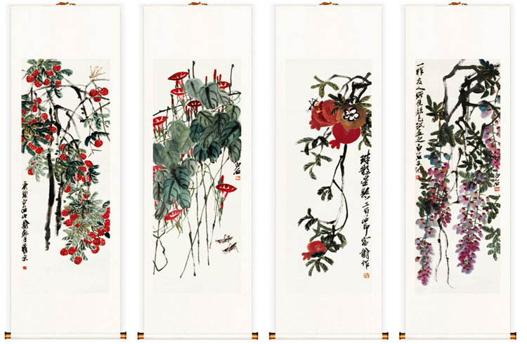湖山典藏 齐白石《芳香四溢》四条屏