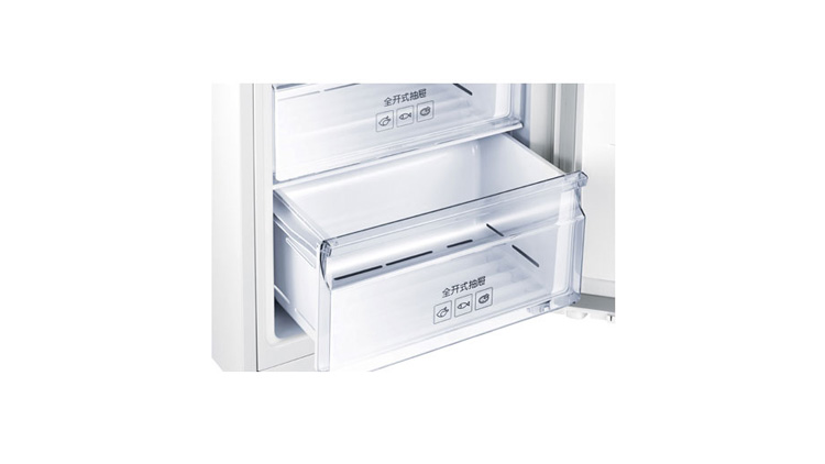 三星全开式抽屉,拉出后敞开度更大,存放食物更加自由方便.